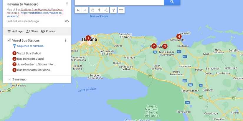 map of viazul bus stations Havana - Varadero