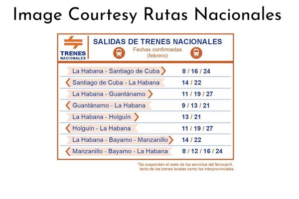 Cuba Train schedule February 2026